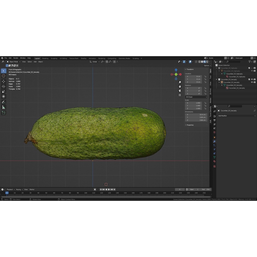 Cucumber 3D Model – Low Poly Photorealistic Vegetable, FBX, OBJ