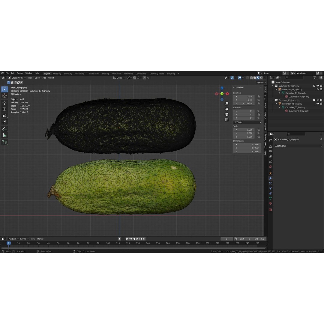 Cucumber 3D Model – Low Poly Photorealistic Vegetable, FBX, OBJ - View 36