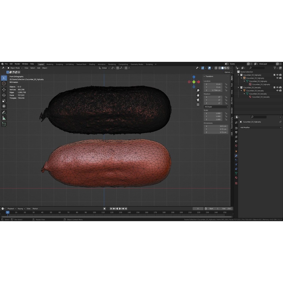 Cucumber 3D Model – Low Poly Photorealistic Vegetable, FBX, OBJ - View 37