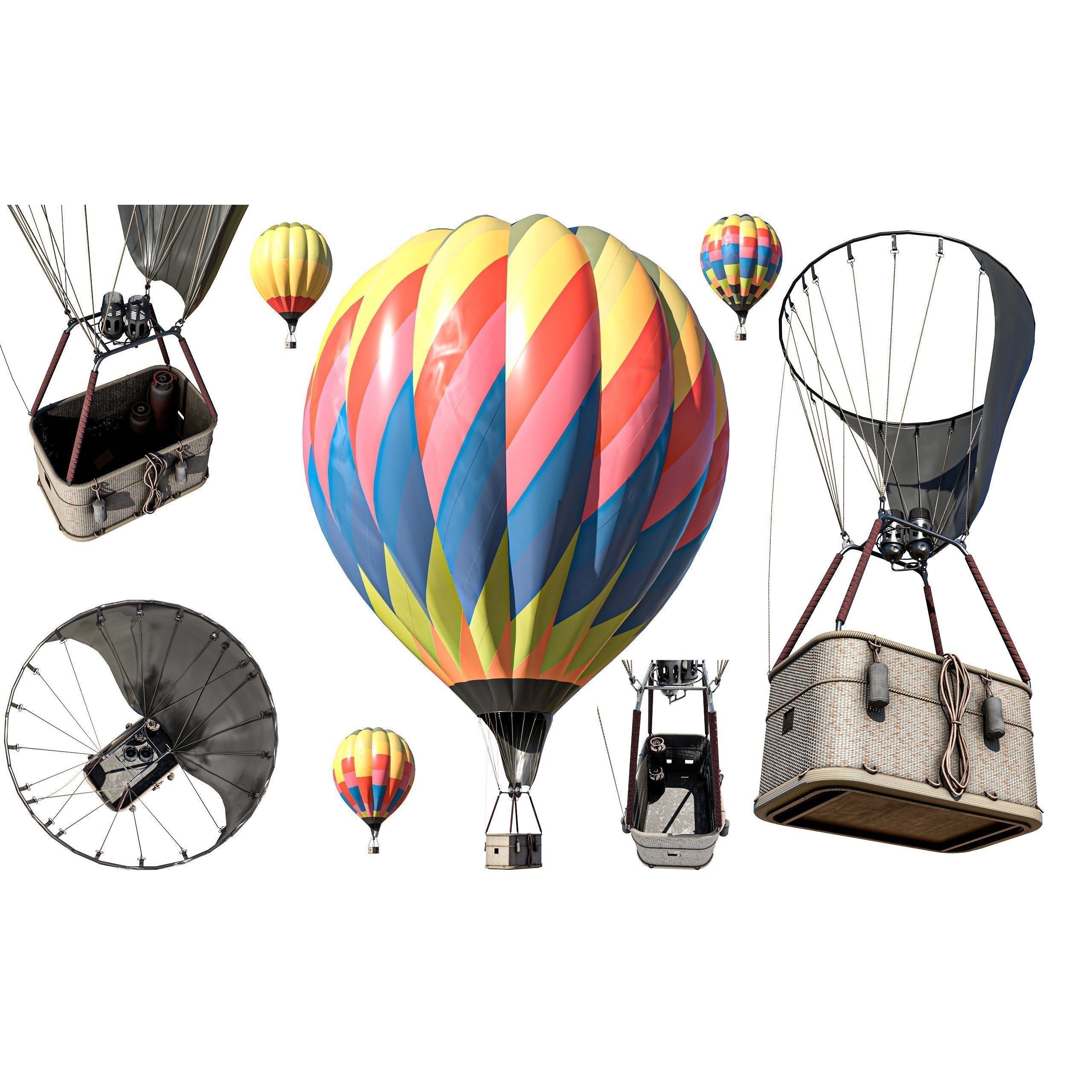 Hot Air Balloons - Low-Poly Game-Ready 3D Model - View 3