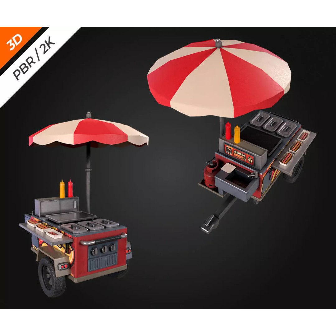 Hotdog Car 3D Model – Low Poly Game Asset, FBX, PBR Textures - View 10