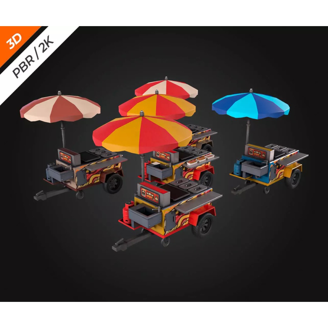 Hotdog Car 3D Model – Low Poly Game Asset, FBX, PBR Textures - View 11