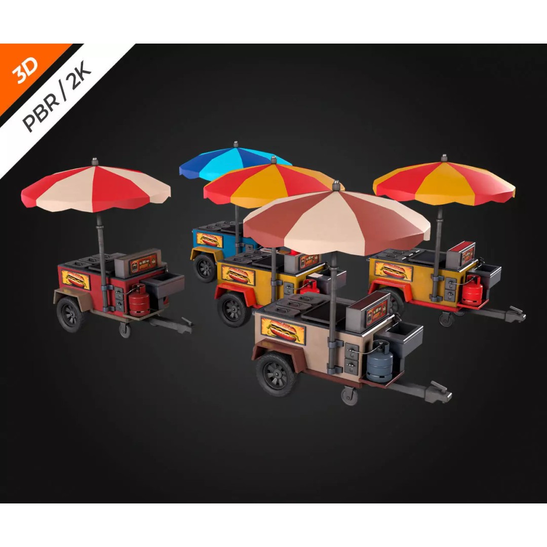 Hotdog Car 3D Model – Low Poly Game Asset, FBX, PBR Textures - View 12