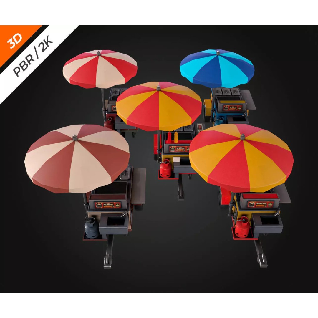 Hotdog Car 3D Model – Low Poly Game Asset, FBX, PBR Textures - View 13