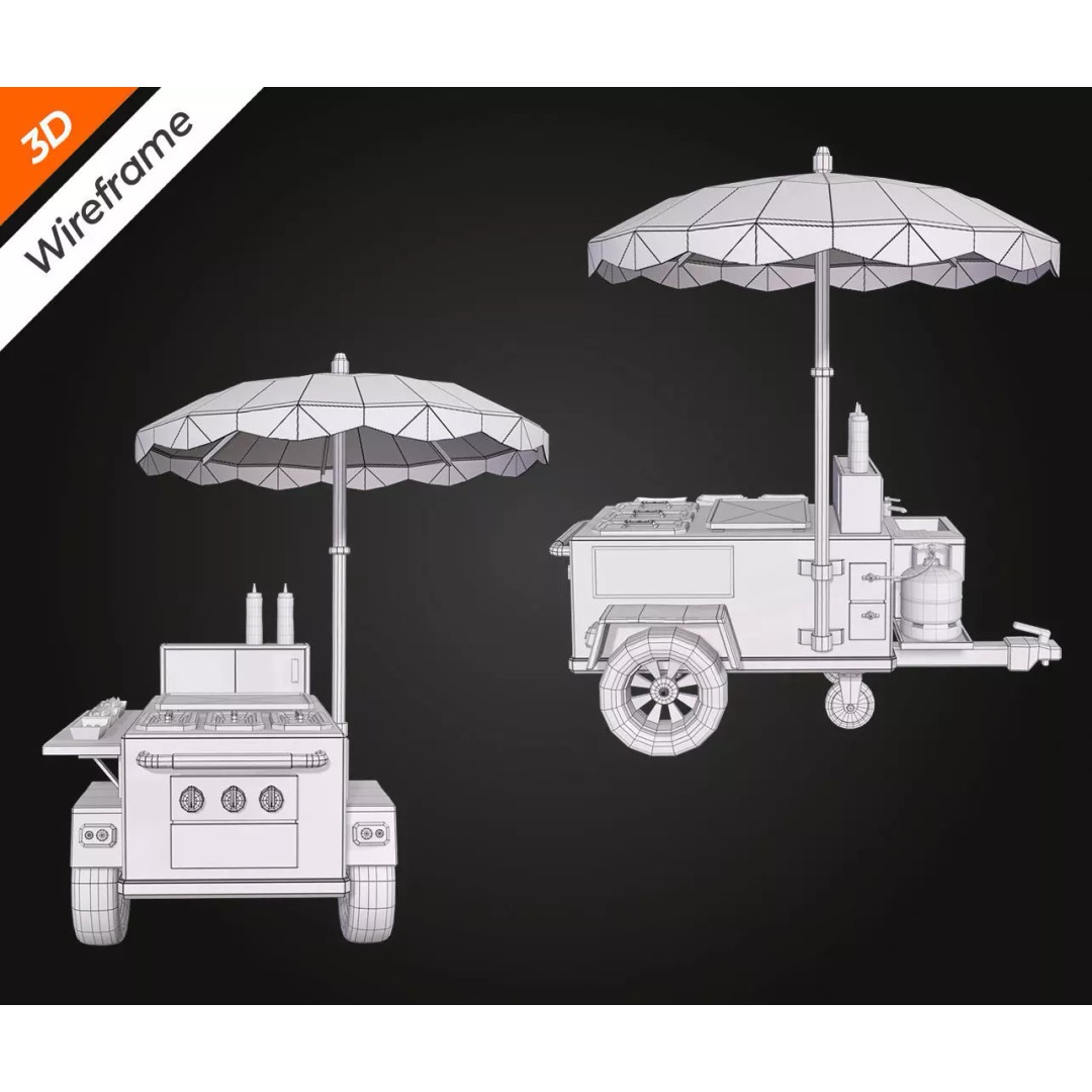 Hotdog Car 3D Model – Low Poly Game Asset, FBX, PBR Textures - View 14