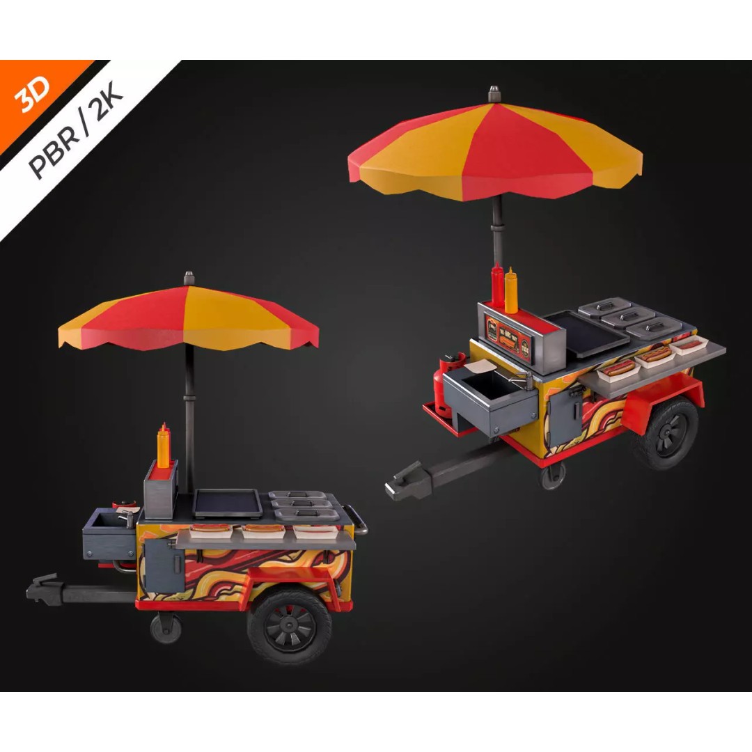 Hotdog Car 3D Model – Low Poly Game Asset, FBX, PBR Textures - View 3