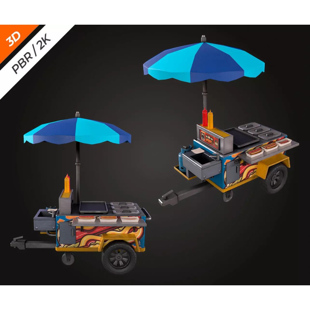 Hotdog Car 3D Model – Low Poly Game Asset, FBX, PBR Textures - View 4