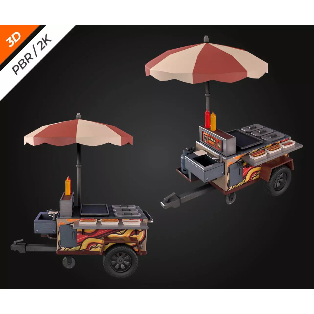 Hotdog Car 3D Model – Low Poly Game Asset, FBX, PBR Textures - View 5