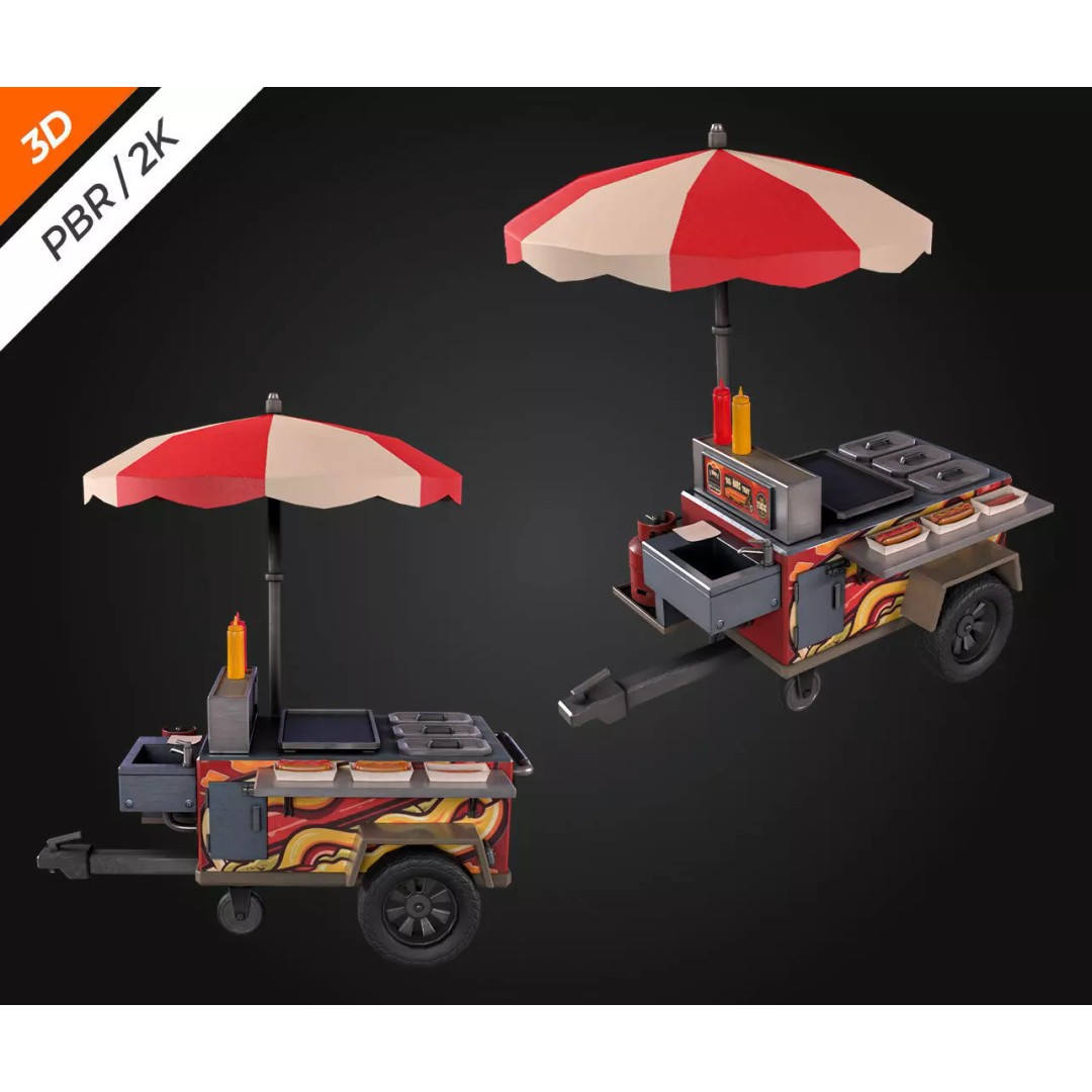 Hotdog Car 3D Model – Low Poly Game Asset, FBX, PBR Textures - View 6