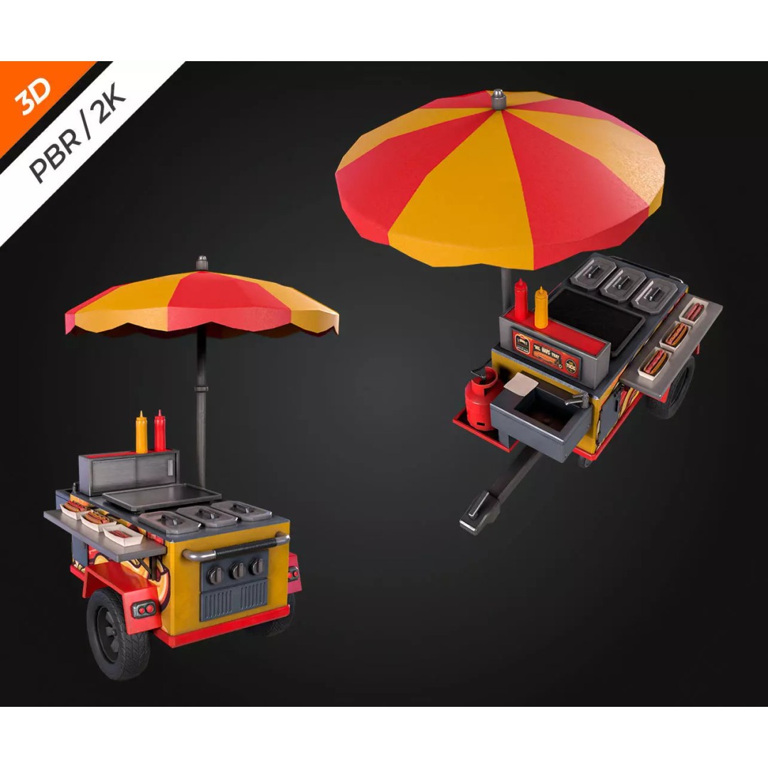 Hotdog Car 3D Model – Low Poly Game Asset, FBX, PBR Textures - View 7