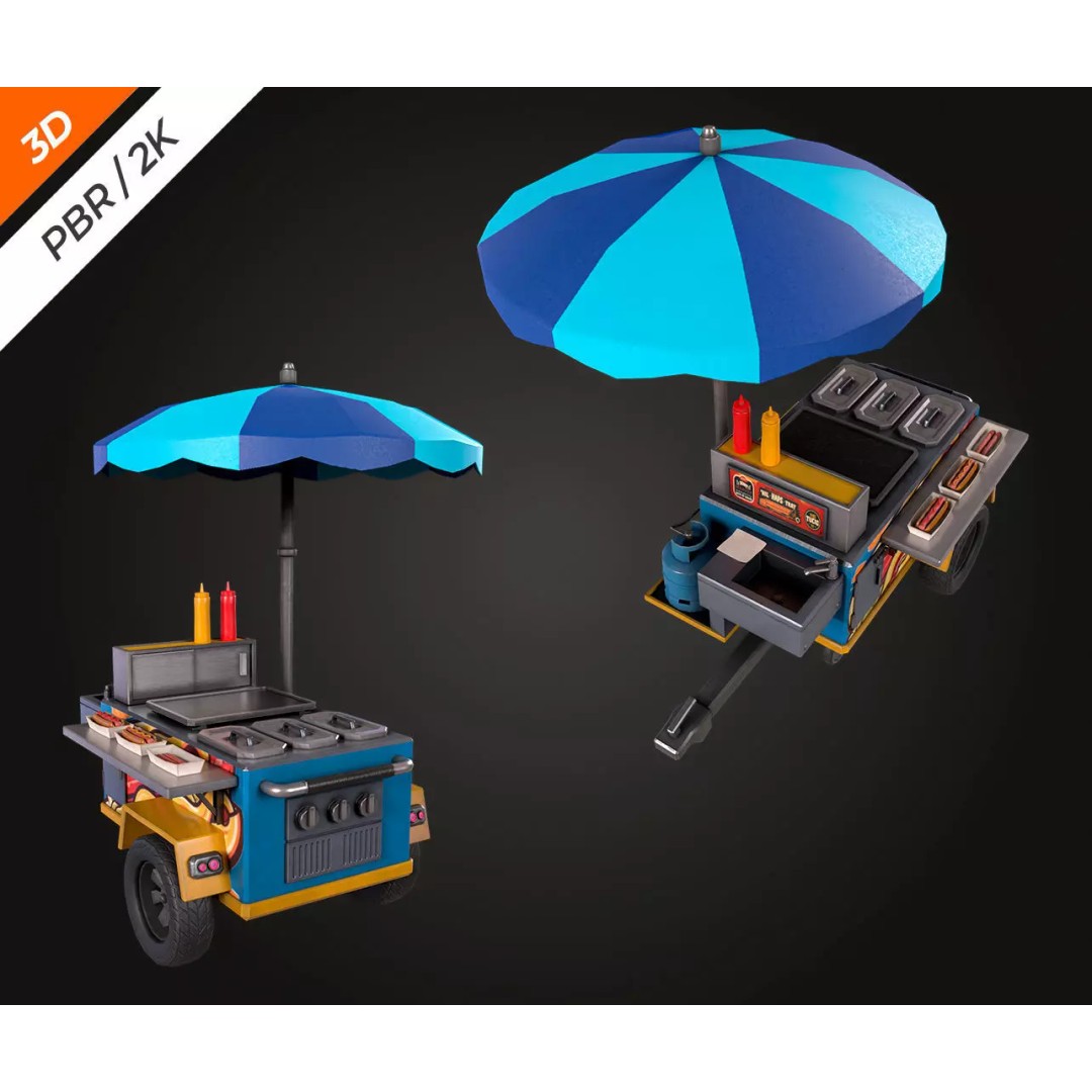 Hotdog Car 3D Model – Low Poly Game Asset, FBX, PBR Textures - View 8