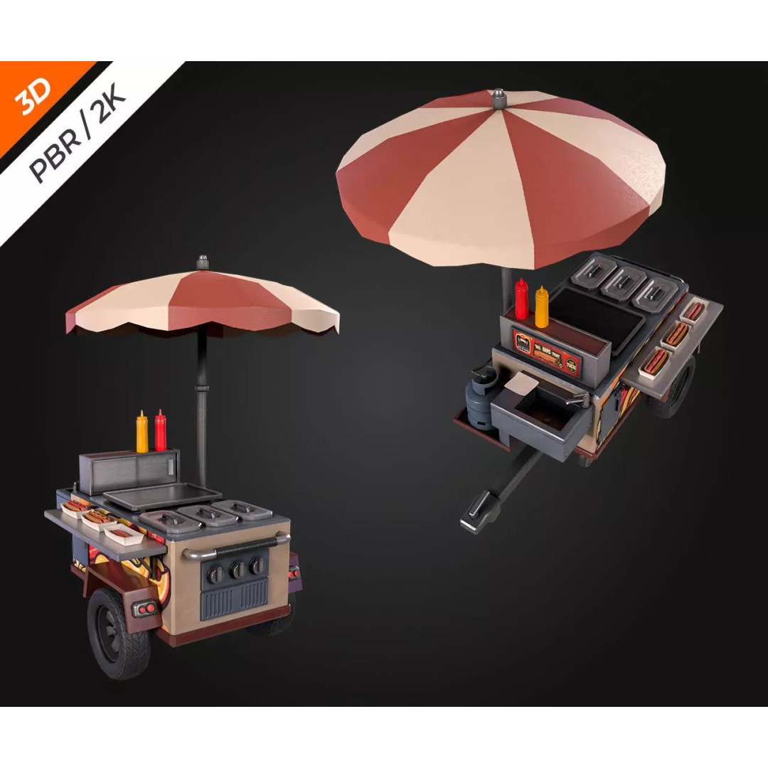 Hotdog Car 3D Model – Low Poly Game Asset, FBX, PBR Textures - View 9