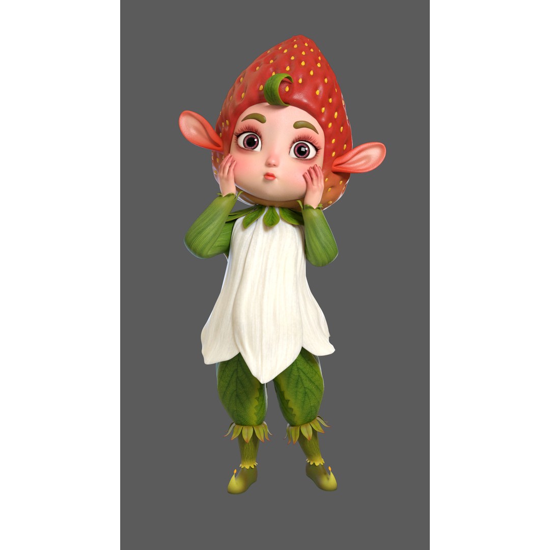 Cute Strawberry Character 3D Model – Realistic Game Asset, PBR - View 4