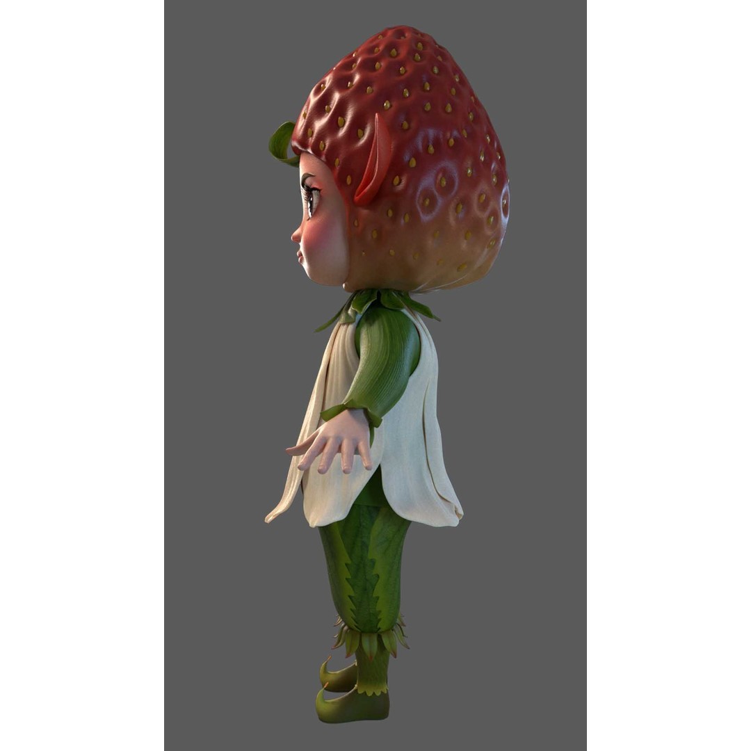 Cute Strawberry Character 3D Model – Realistic Game Asset, PBR - View 5