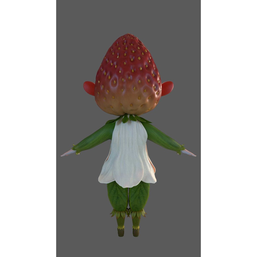 Cute Strawberry Character 3D Model – Realistic Game Asset, PBR - View 6