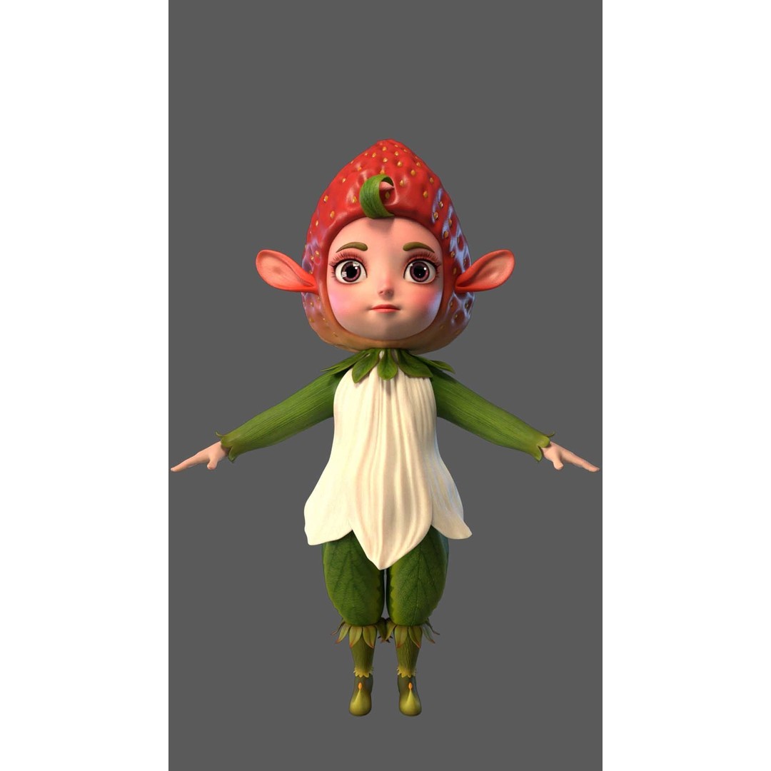 Cute Strawberry Character 3D Model – Realistic Game Asset, PBR - View 7