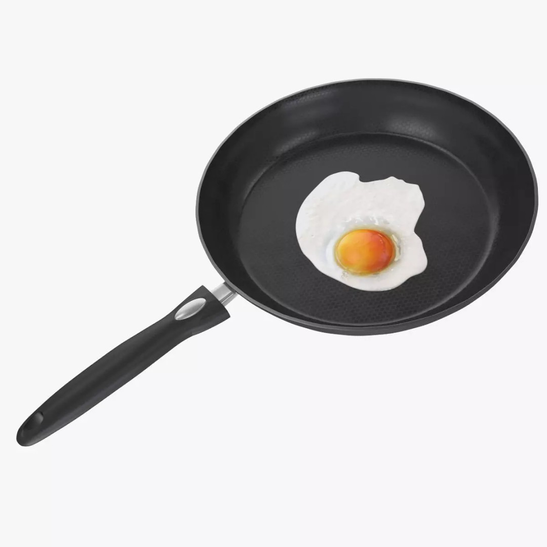Pan 3D Model – Low Poly Kitchen Utensil with Fried Egg, FBX - View 2