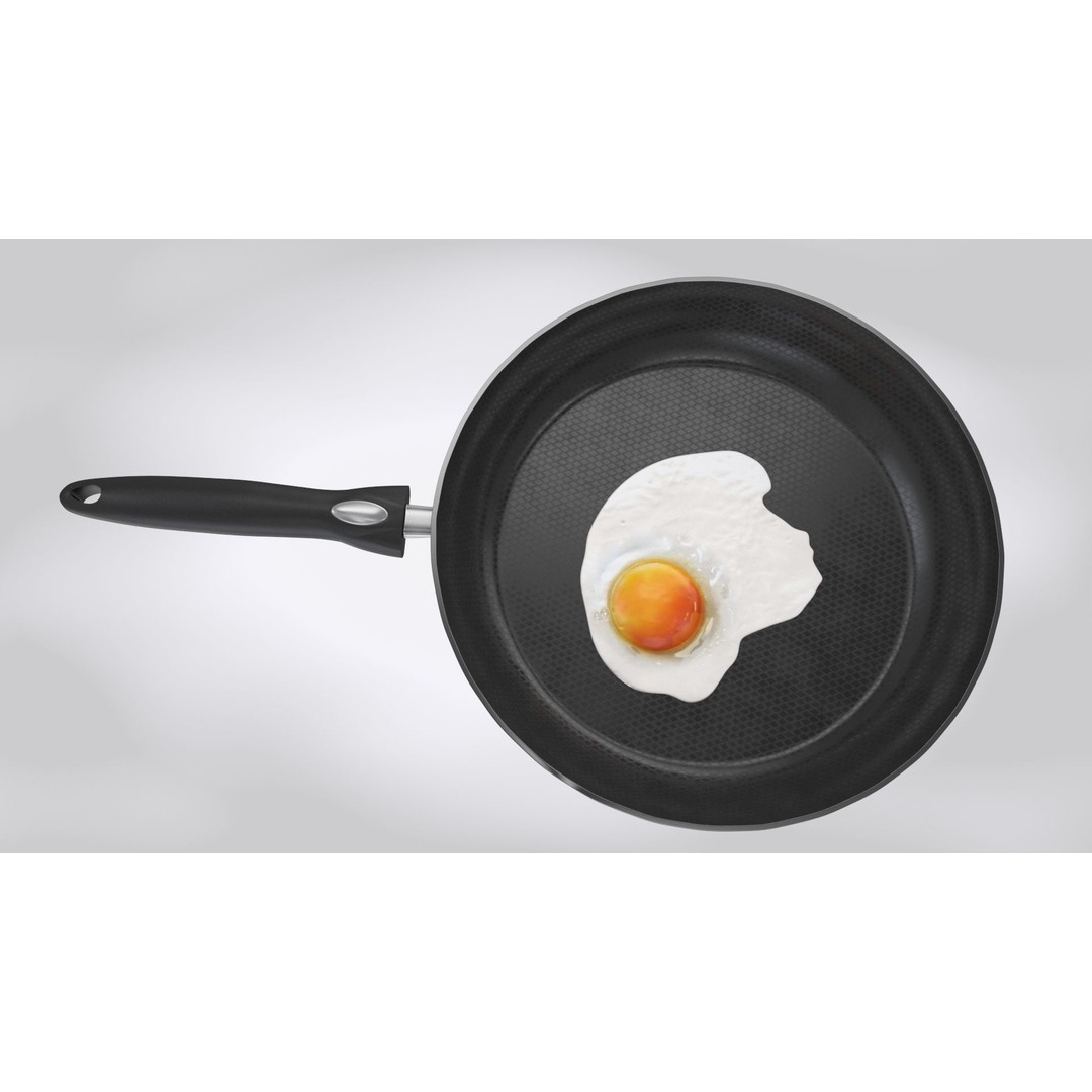 Pan 3D Model – Low Poly Kitchen Utensil with Fried Egg, FBX - View 4