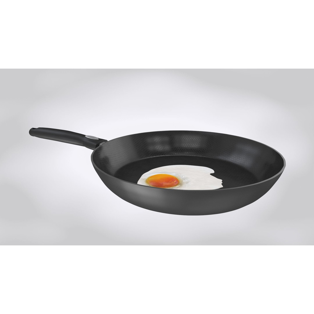 Pan 3D Model – Low Poly Kitchen Utensil with Fried Egg, FBX - View 6