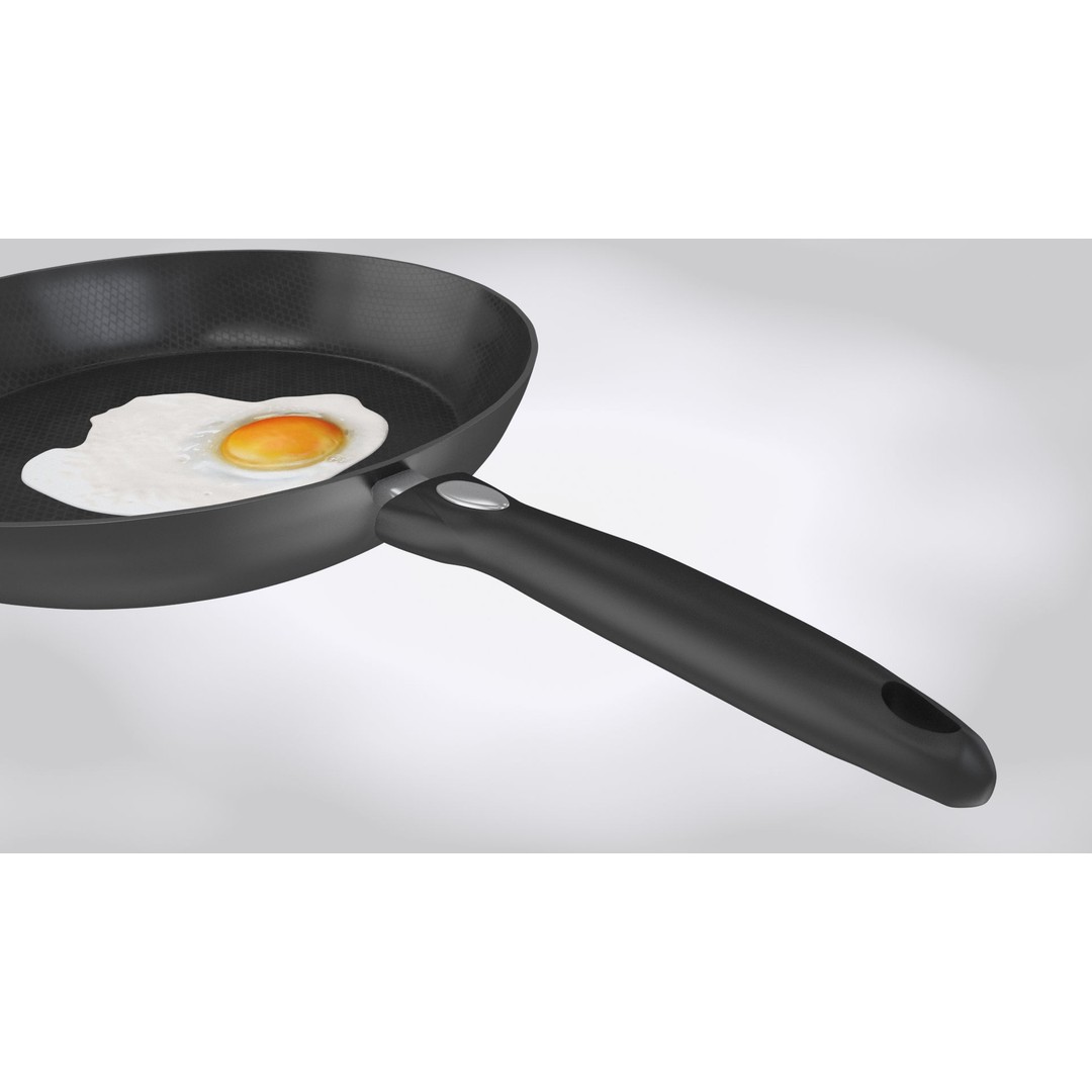 Pan 3D Model – Low Poly Kitchen Utensil with Fried Egg, FBX - View 7