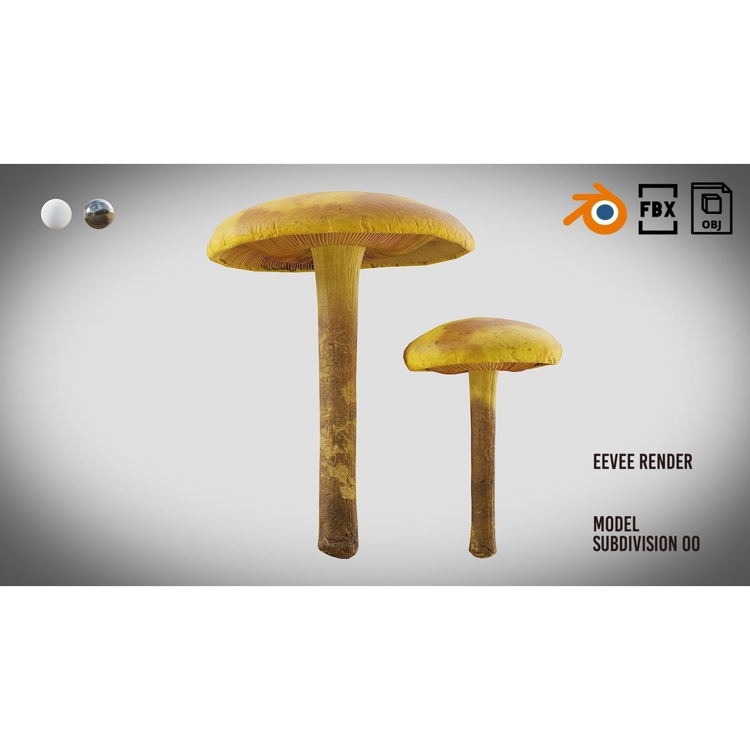 Mushrooms 3D Model – Low Poly PBR Asset with 4K Textures