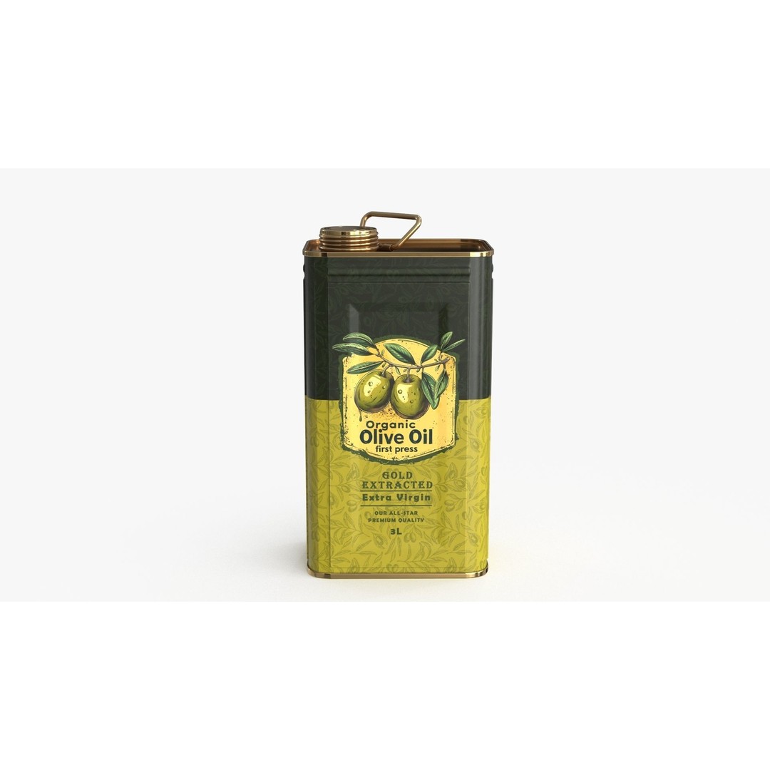 Olive Oil Can 3D Model – Low Poly PBR Asset for Games, FBX - View 3