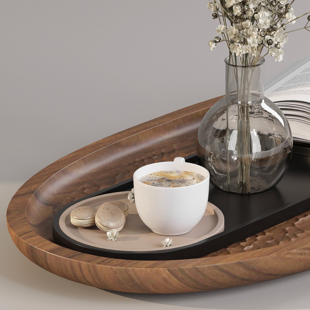 Coffee Set 3D Model – Elegant Decor with Coffee Cup and Flowers - View 11