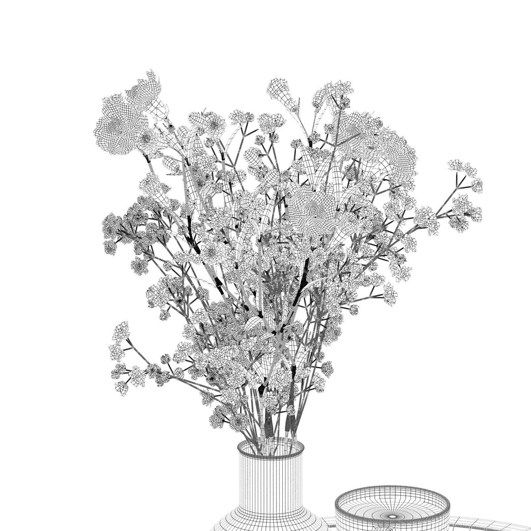 Coffee Set 3D Model – Elegant Decor with Coffee Cup and Flowers - View 14