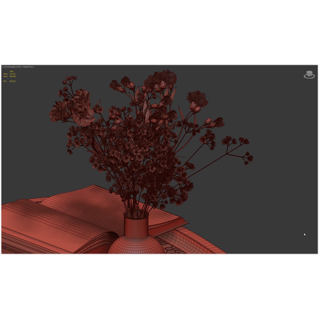 Coffee Set 3D Model – Elegant Decor with Coffee Cup and Flowers - View 15