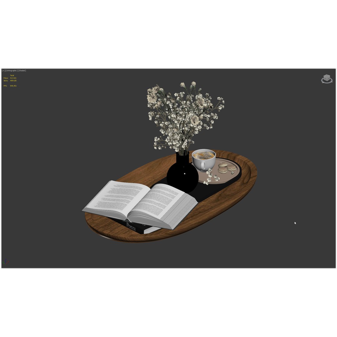 Coffee Set 3D Model – Elegant Decor with Coffee Cup and Flowers - View 16