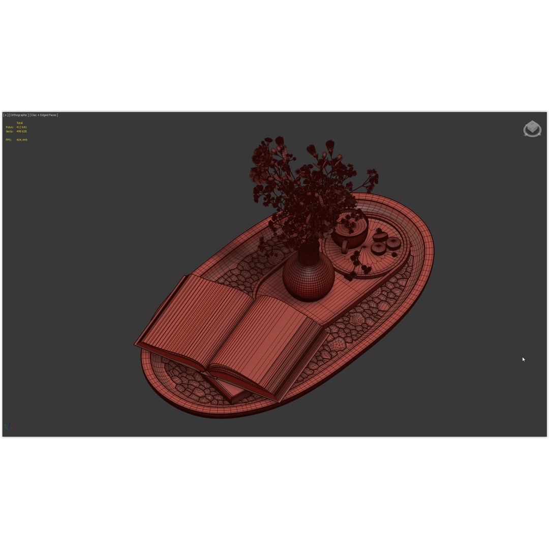 Coffee Set 3D Model – Elegant Decor with Coffee Cup and Flowers - View 18