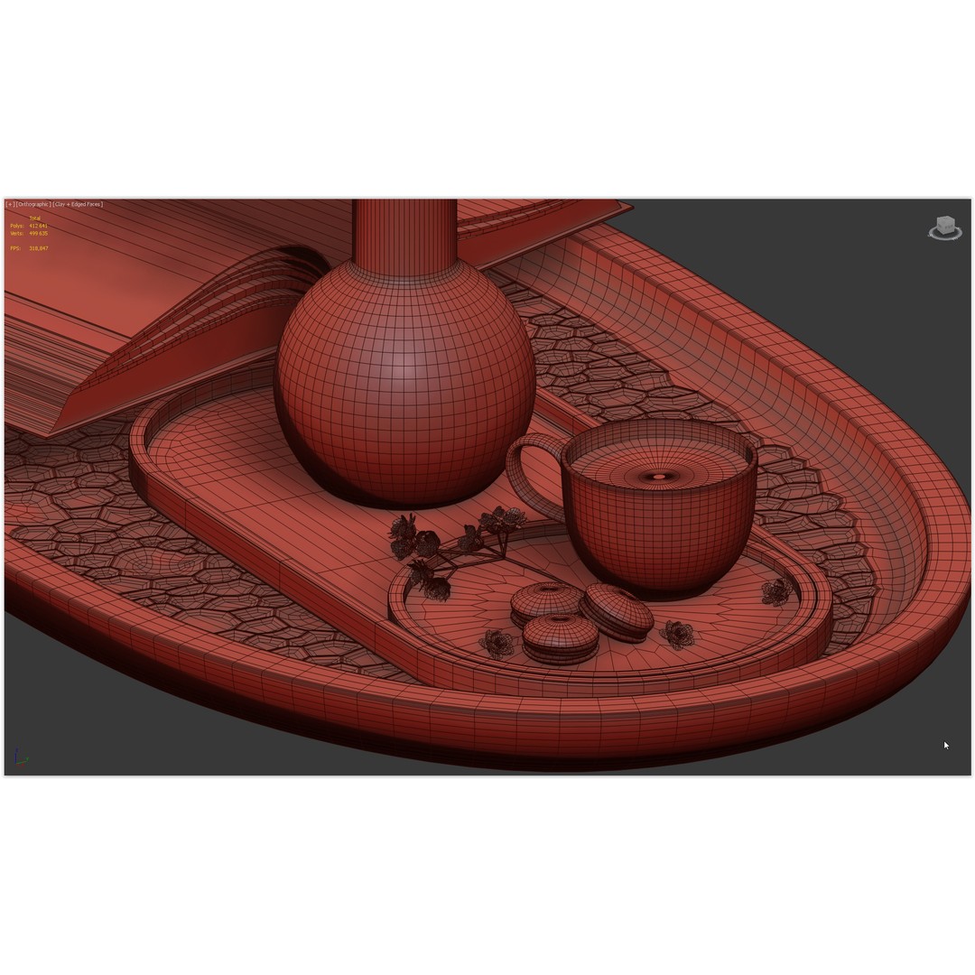 Coffee Set 3D Model – Elegant Decor with Coffee Cup and Flowers - View 19