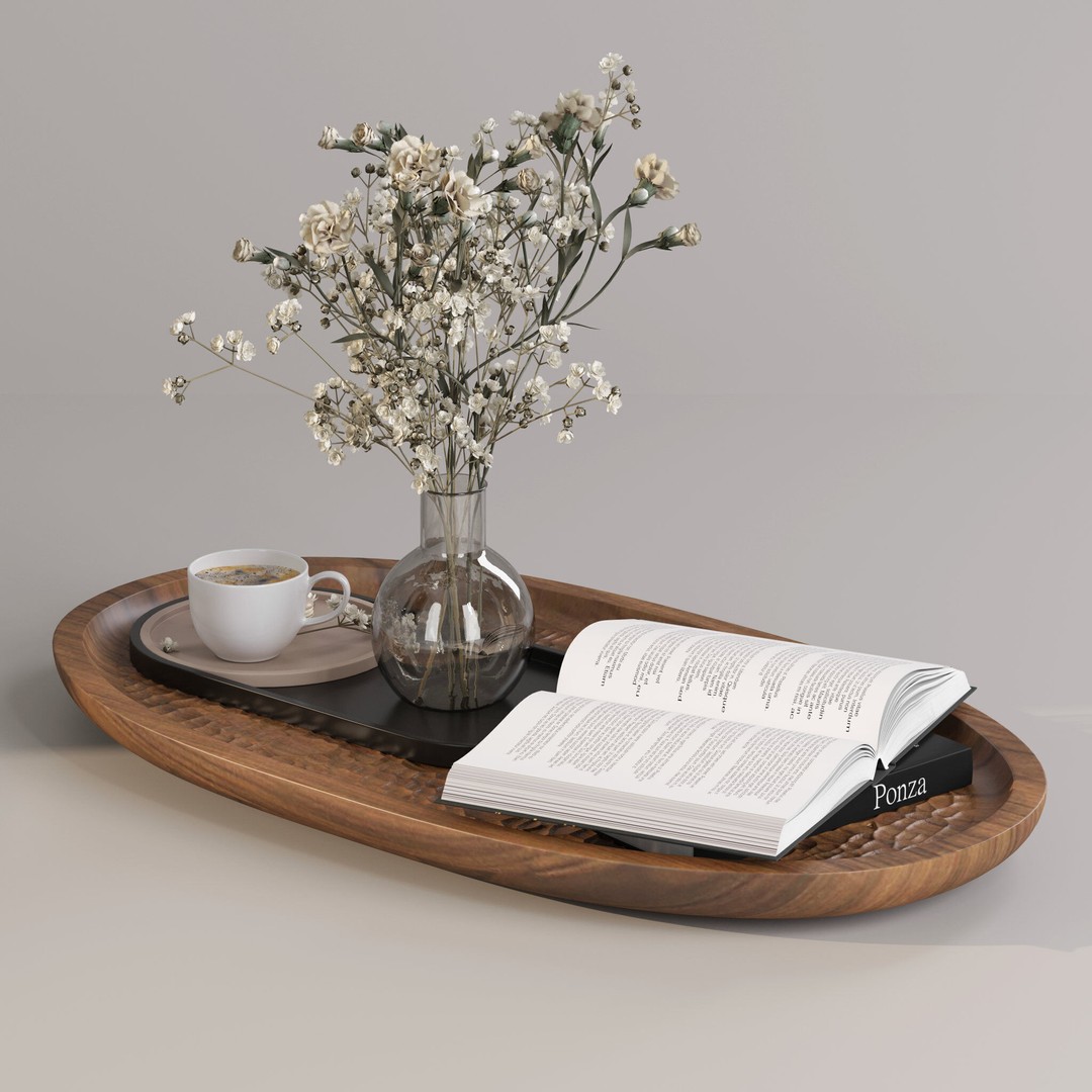 Coffee Set 3D Model – Elegant Decor with Coffee Cup and Flowers - View 4
