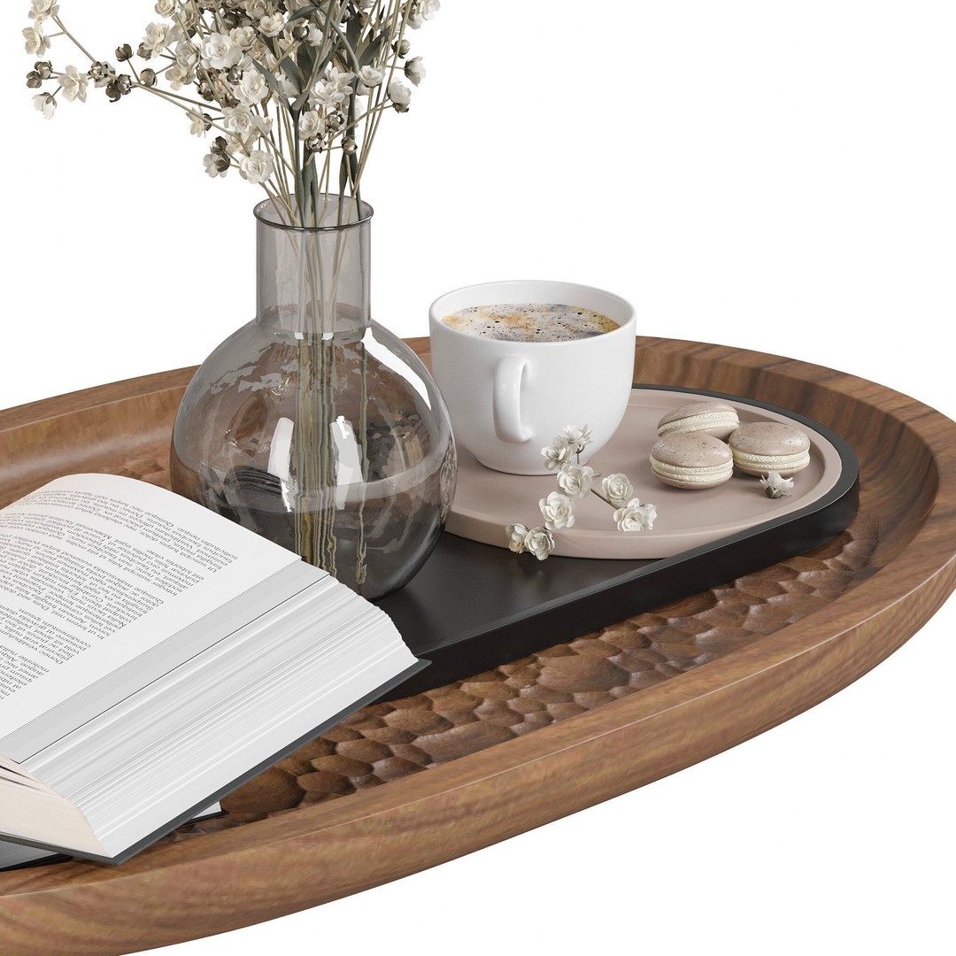 Coffee Set 3D Model – Elegant Decor with Coffee Cup and Flowers - View 6