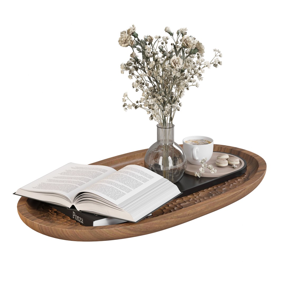 Coffee Set 3D Model – Elegant Decor with Coffee Cup and Flowers - View 8