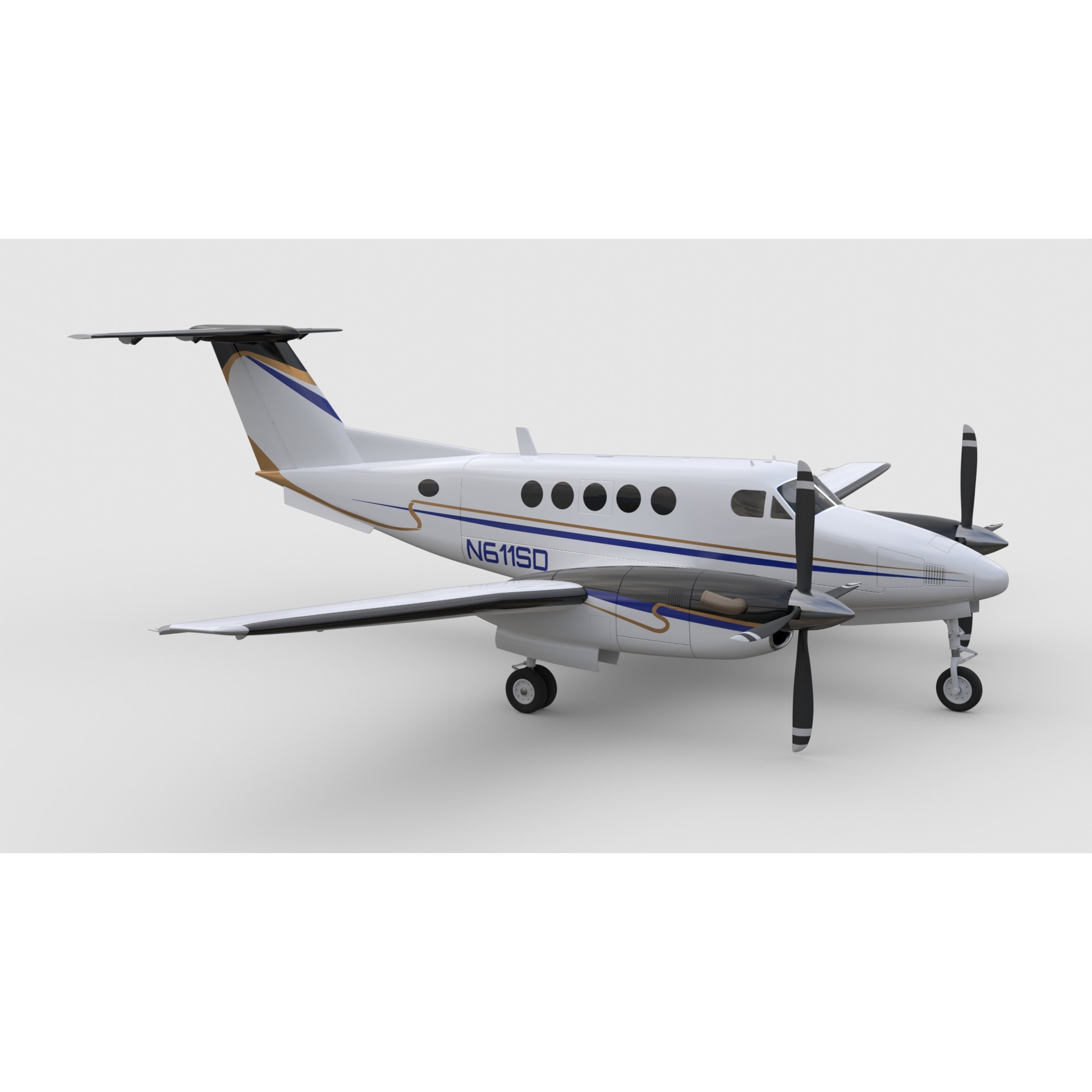 Beechcraft King Air 200 - Game-Ready 3D Model - View 10