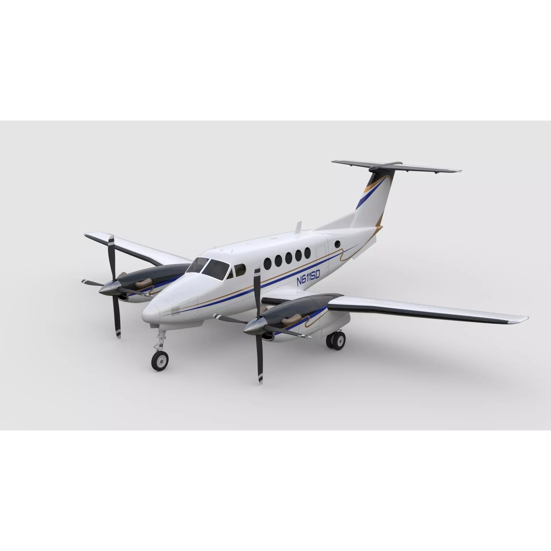 Beechcraft King Air 200 - Game-Ready 3D Model - View 2