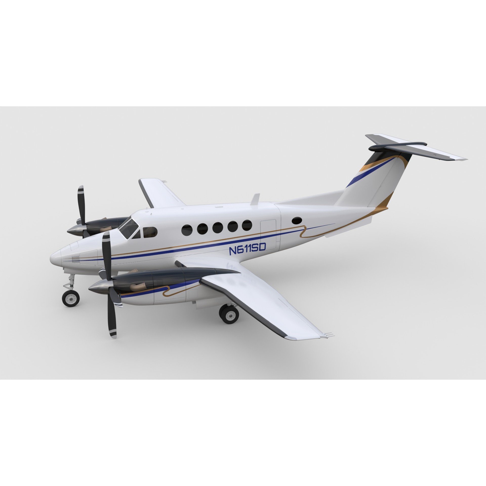 Beechcraft King Air 200 - Game-Ready 3D Model - View 3