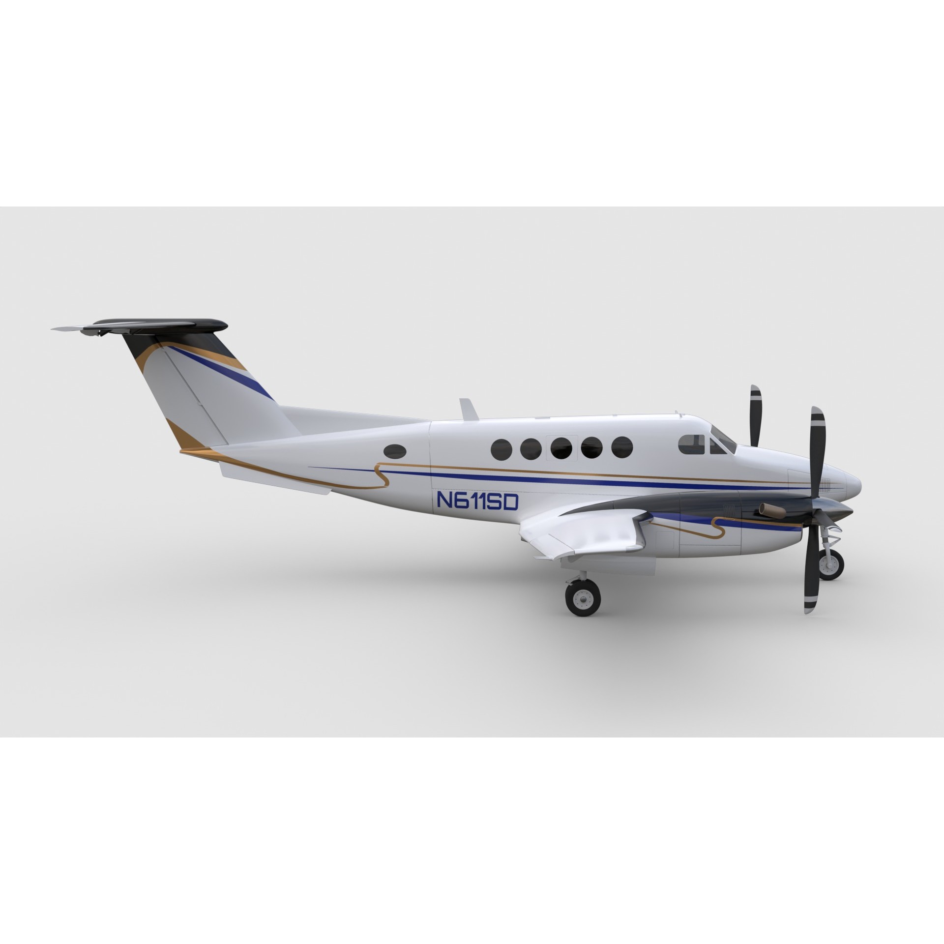 Beechcraft King Air 200 - Game-Ready 3D Model - View 9