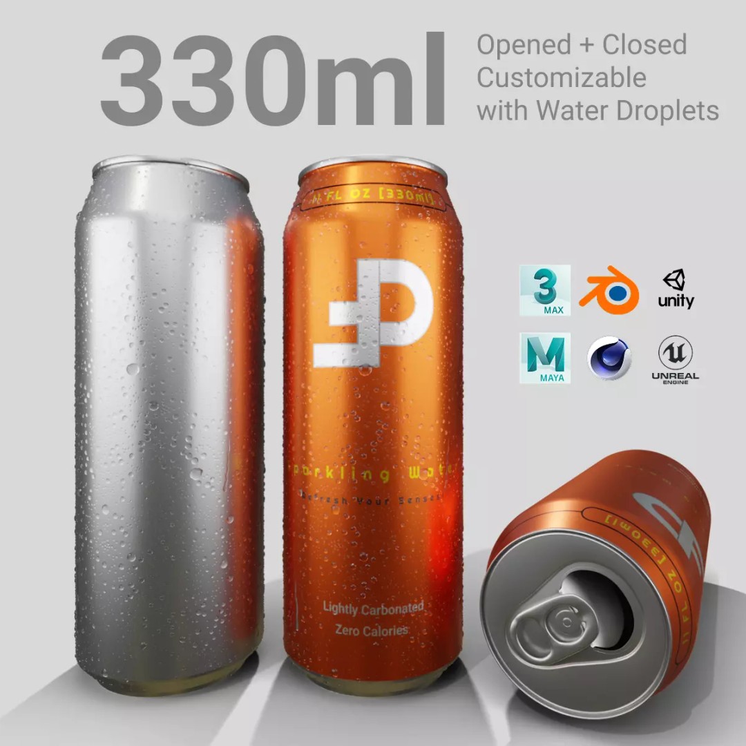 Sleek 330ml Beverage Can 3D Model – Low Poly PBR Asset, Blender, FBX - View 2