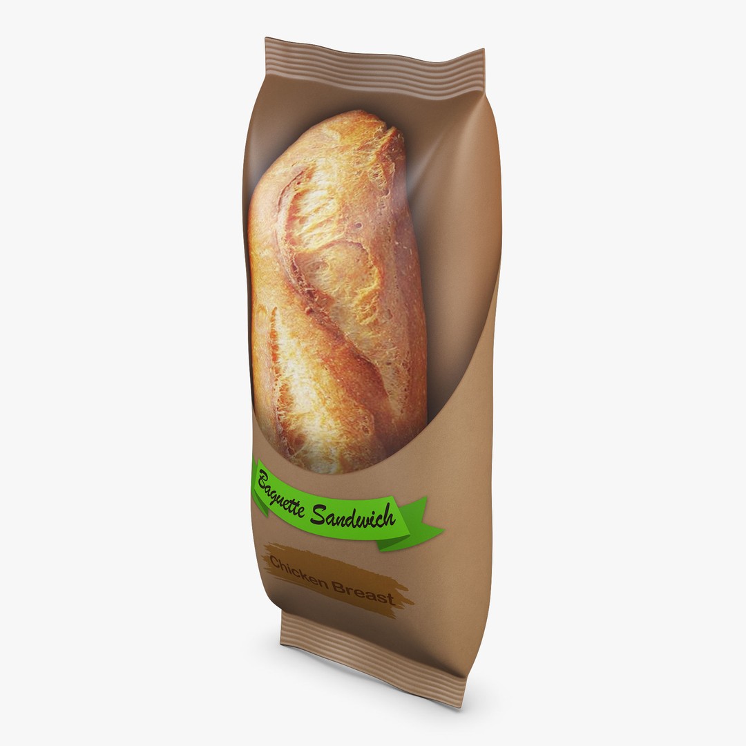 Baguette Sandwich 3D Model – Simple Packaging, PBR Textures, FBX - View 3