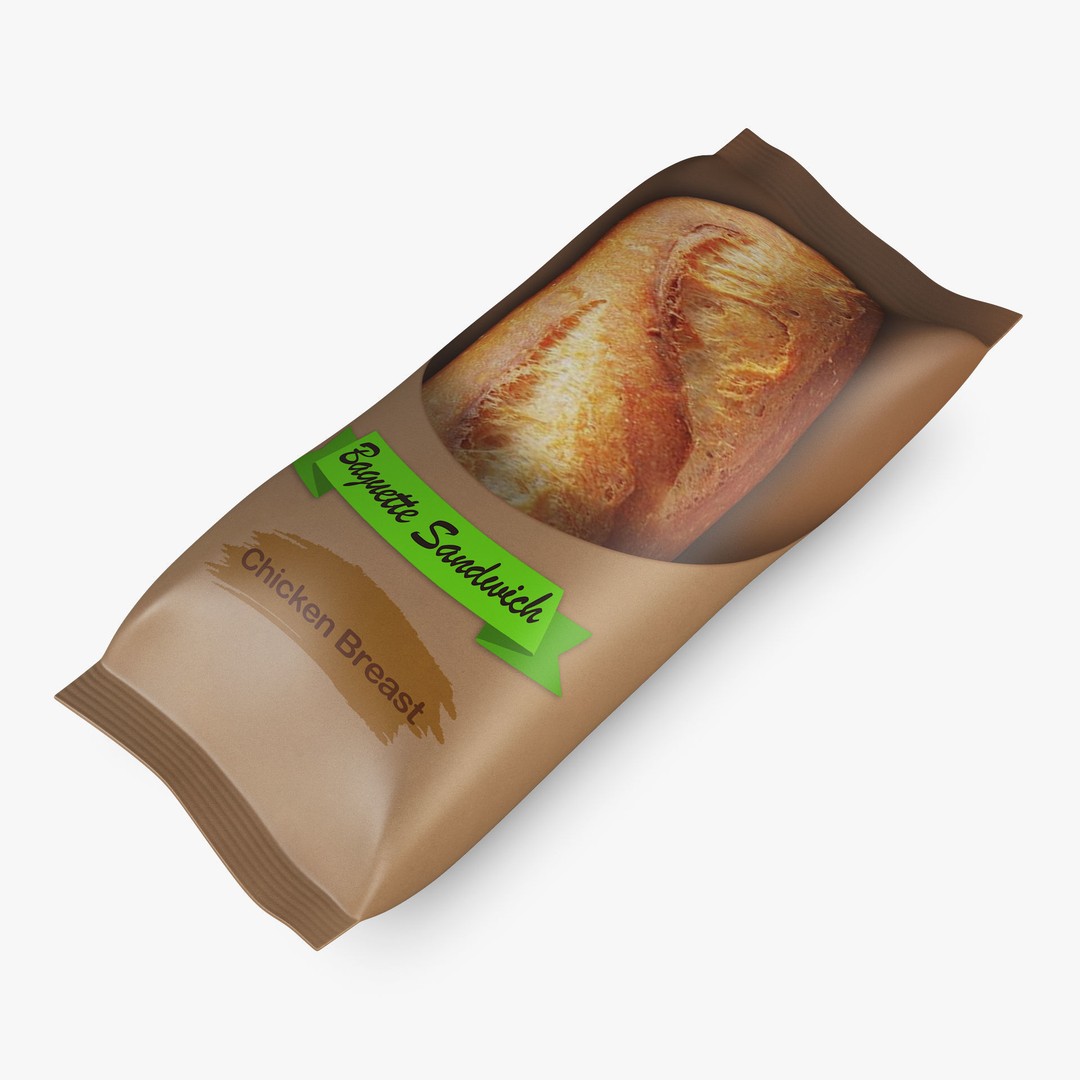 Baguette Sandwich 3D Model – Simple Packaging, PBR Textures, FBX - View 6
