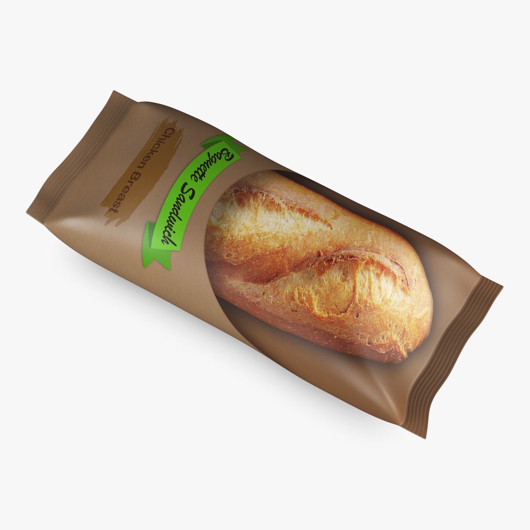 Baguette Sandwich 3D Model – Simple Packaging, PBR Textures, FBX - View 7