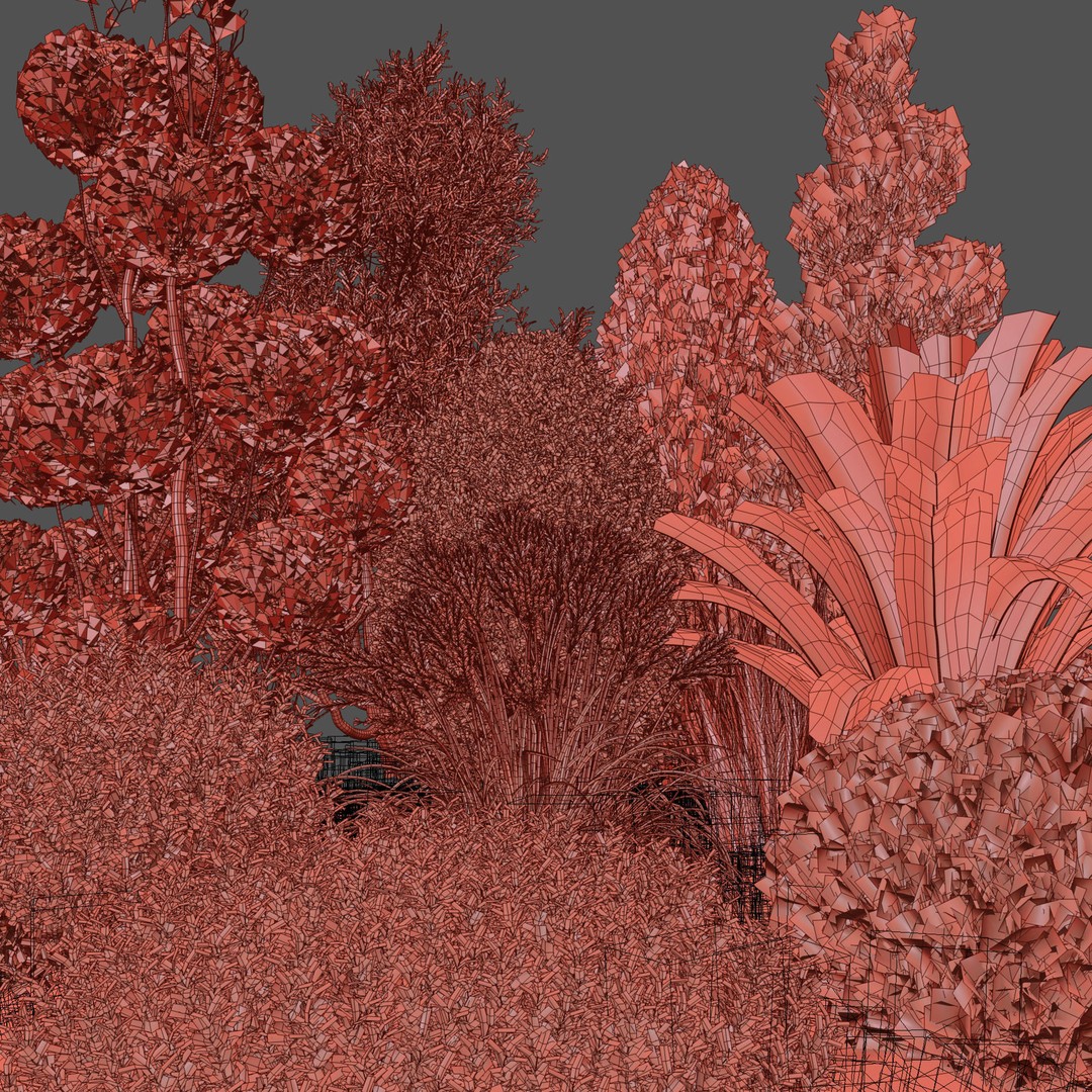 Outdoor Plants 3D Model – Decorative Hedges and Trees, FBX