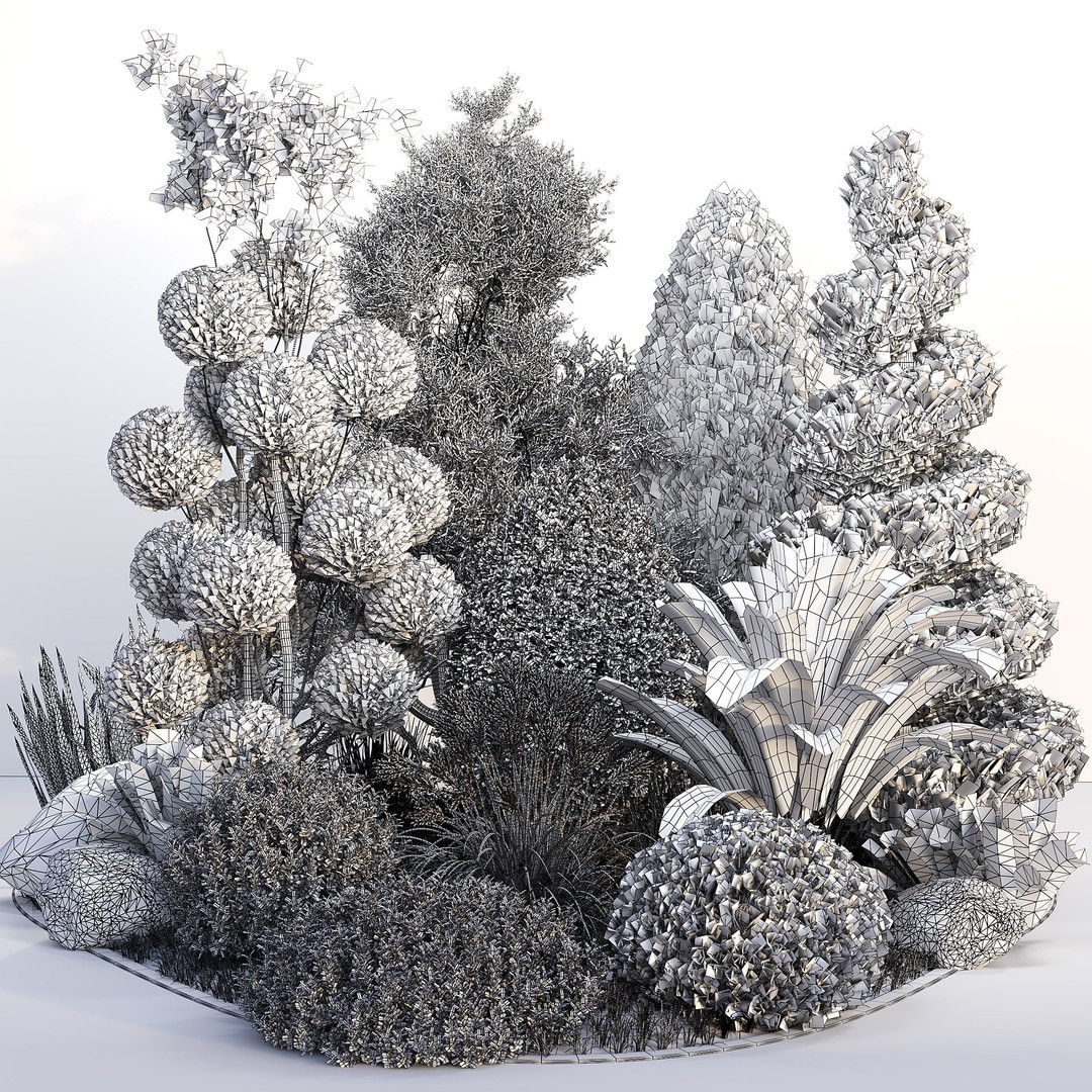 Outdoor Plants 3D Model – Decorative Hedges and Trees, FBX - View 7