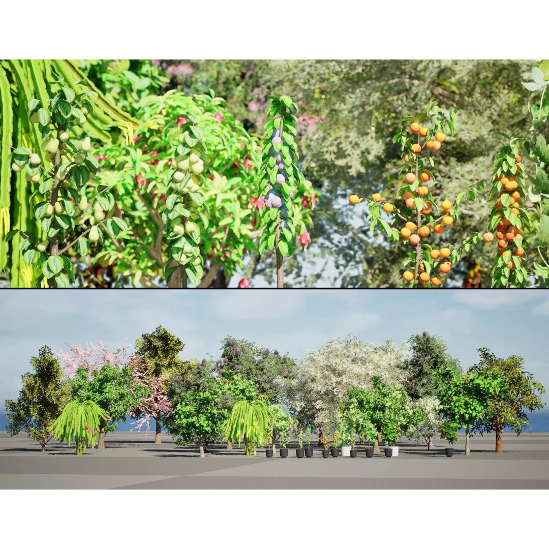 Low Poly Fruit Tree Pack 3D Model – Game Ready Variety, FBX, PBR - View 2