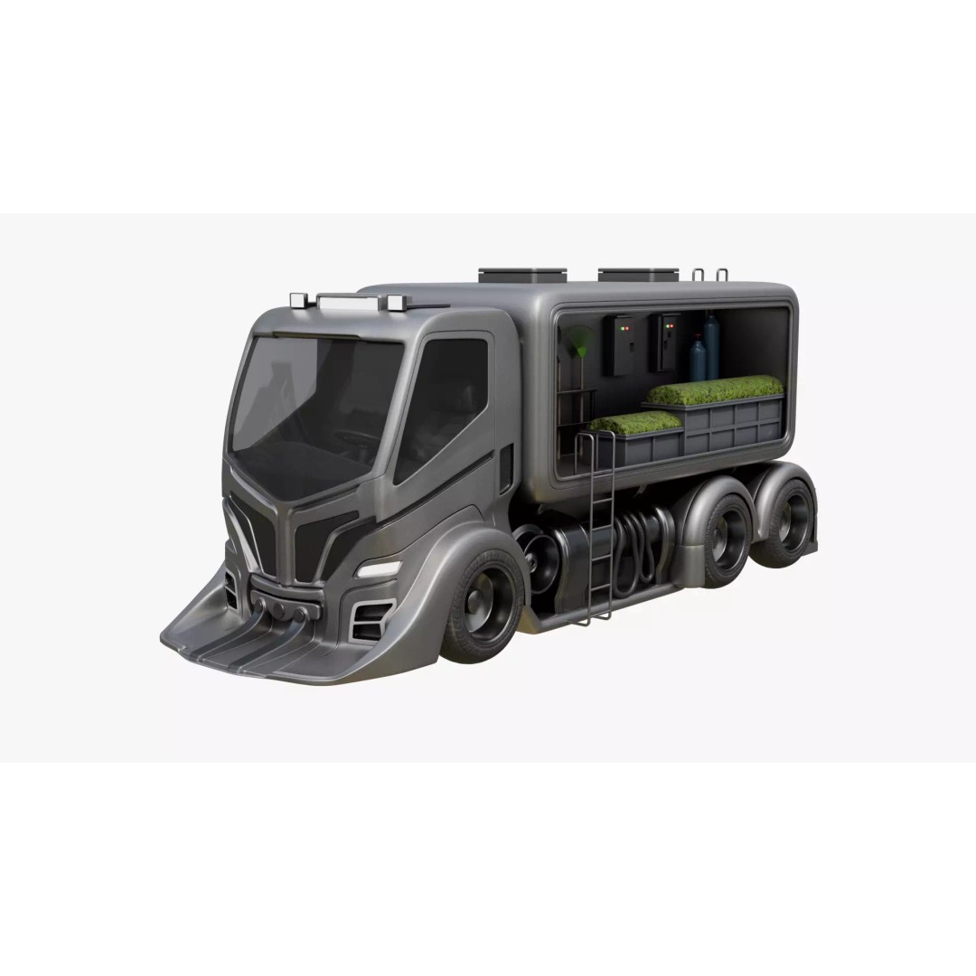 Futuristic Landscaping Truck 3D Model – PBR Game Asset, FBX - View 2
