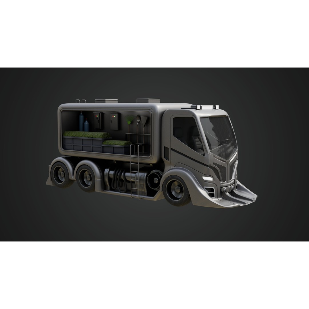 Futuristic Landscaping Truck 3D Model – PBR Game Asset, FBX - View 4