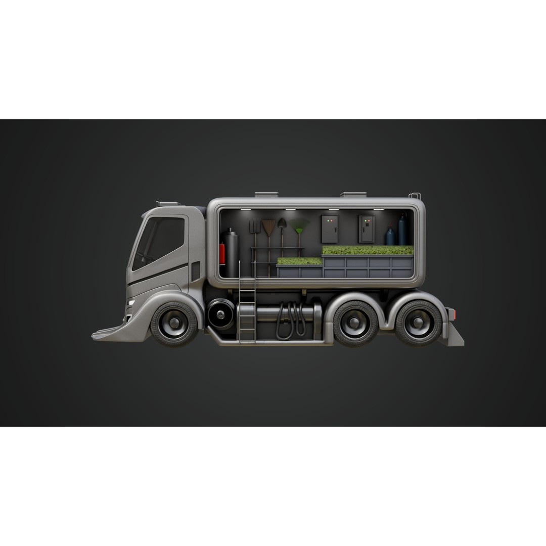 Futuristic Landscaping Truck 3D Model – PBR Game Asset, FBX - View 7