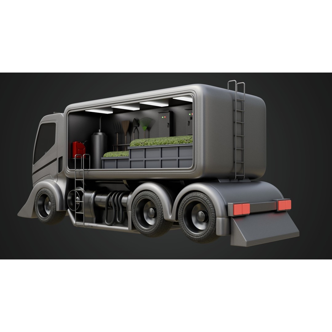 Futuristic Landscaping Truck 3D Model – PBR Game Asset, FBX - View 8